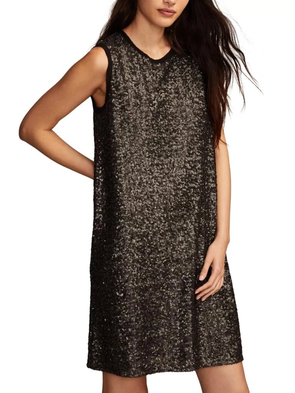 Lucky Brand Women’s Sequin Shift Mini Dress XL Sleeveless Back Zip Party